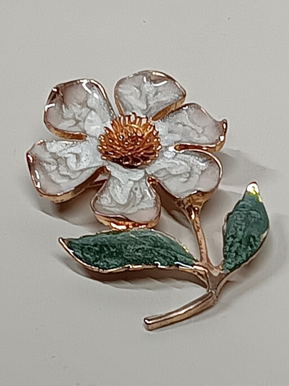 Vintage Enameled Large Flower Brooch Spring Summer 3" Gold Tone